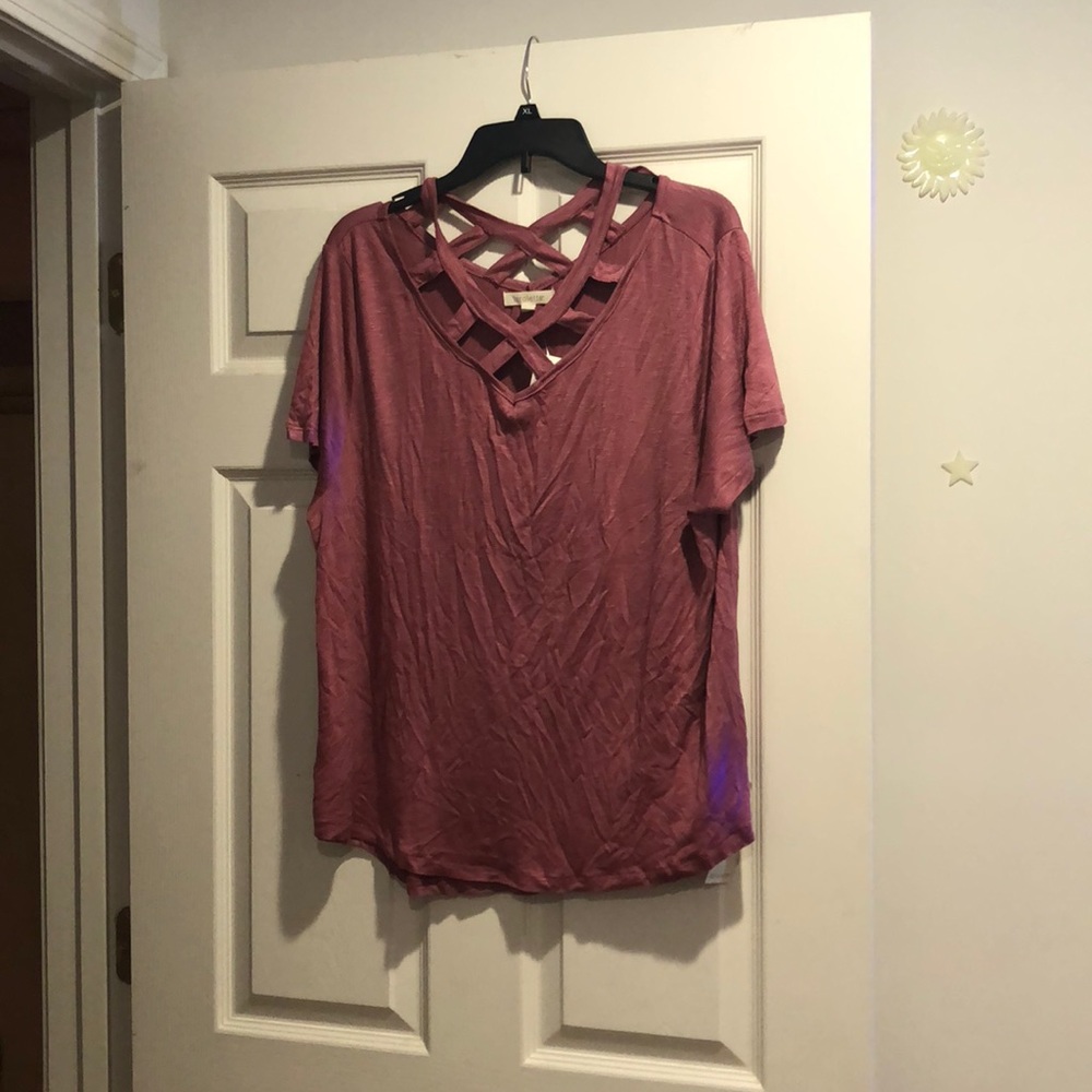 NWT PLUS pink cage neck shirt